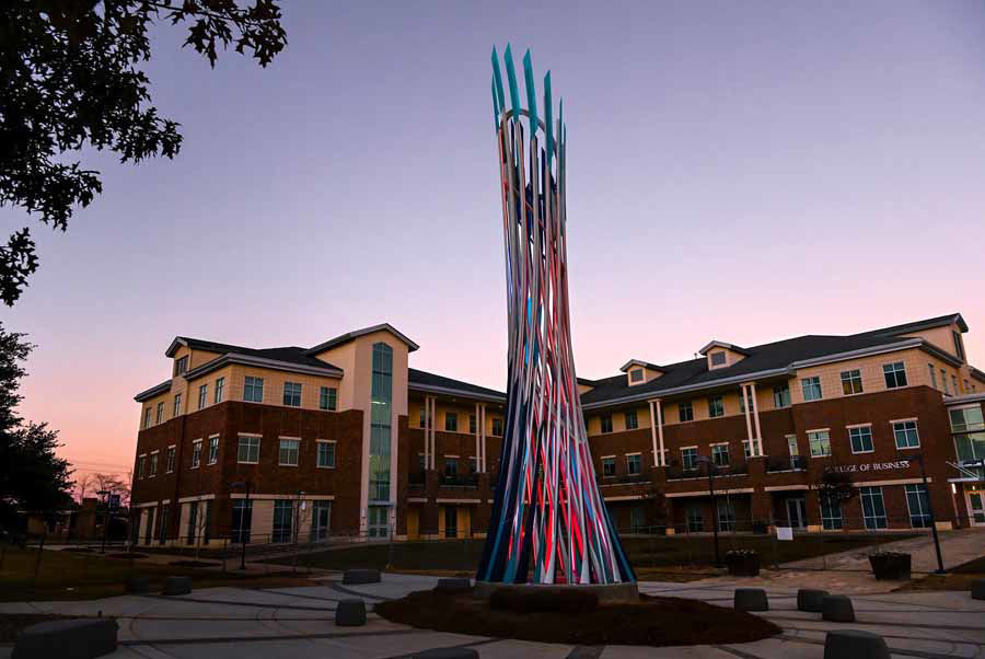 Curved Steel Artwork Takes Center Court at Louisiana Tech's Business School